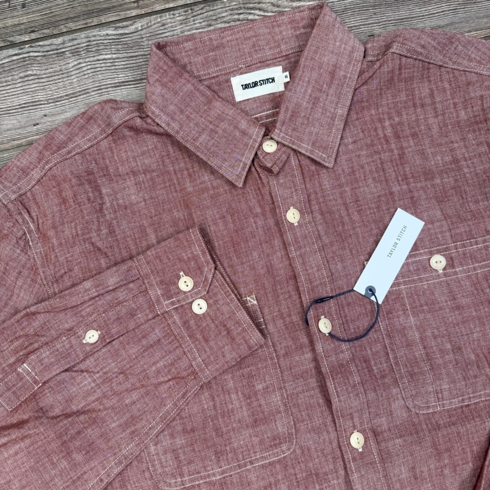 Taylor Stitch Mens Size 46 XXL Foundry Shirt Brick Chambray Organic Cotton NWT